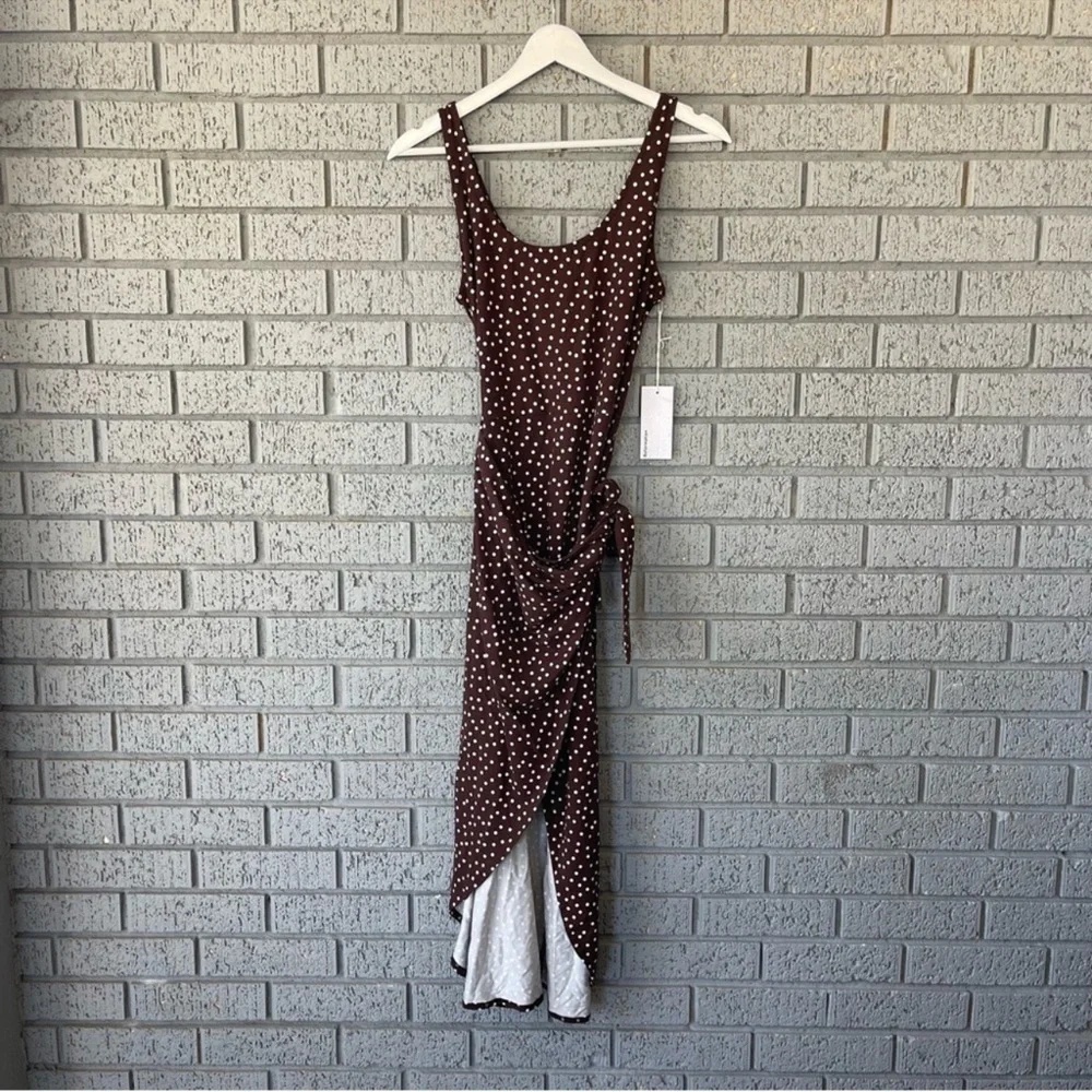 NWT Reformation Kaila Wrap Dress in Mocha Brown Polka Dots Size Medium - Picture 5 of 7